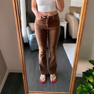 High Waist Cord Flare Leg Pants Without Belt